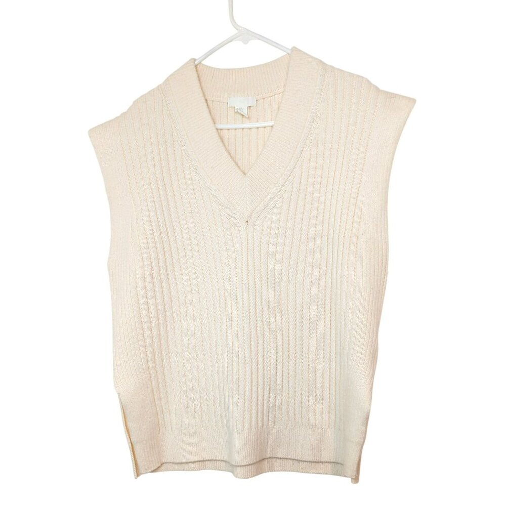 H&M Womens Small Oversized Chunky Cream Cable Knit V-Neck Sweater Vest